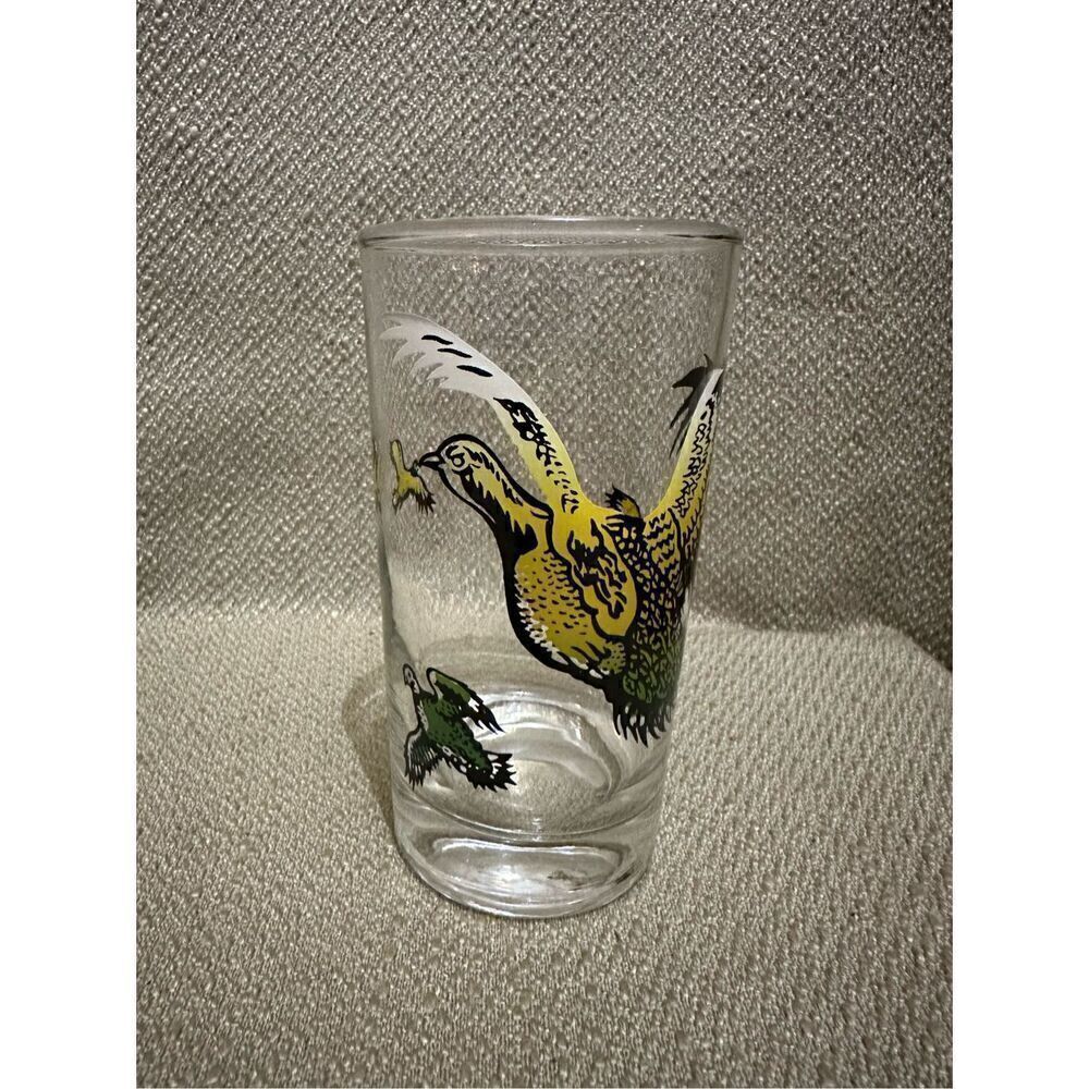 Vintage Hazel Atlas Wild Fowl Quail Bird Glass Tumbler 5” Retro MCM